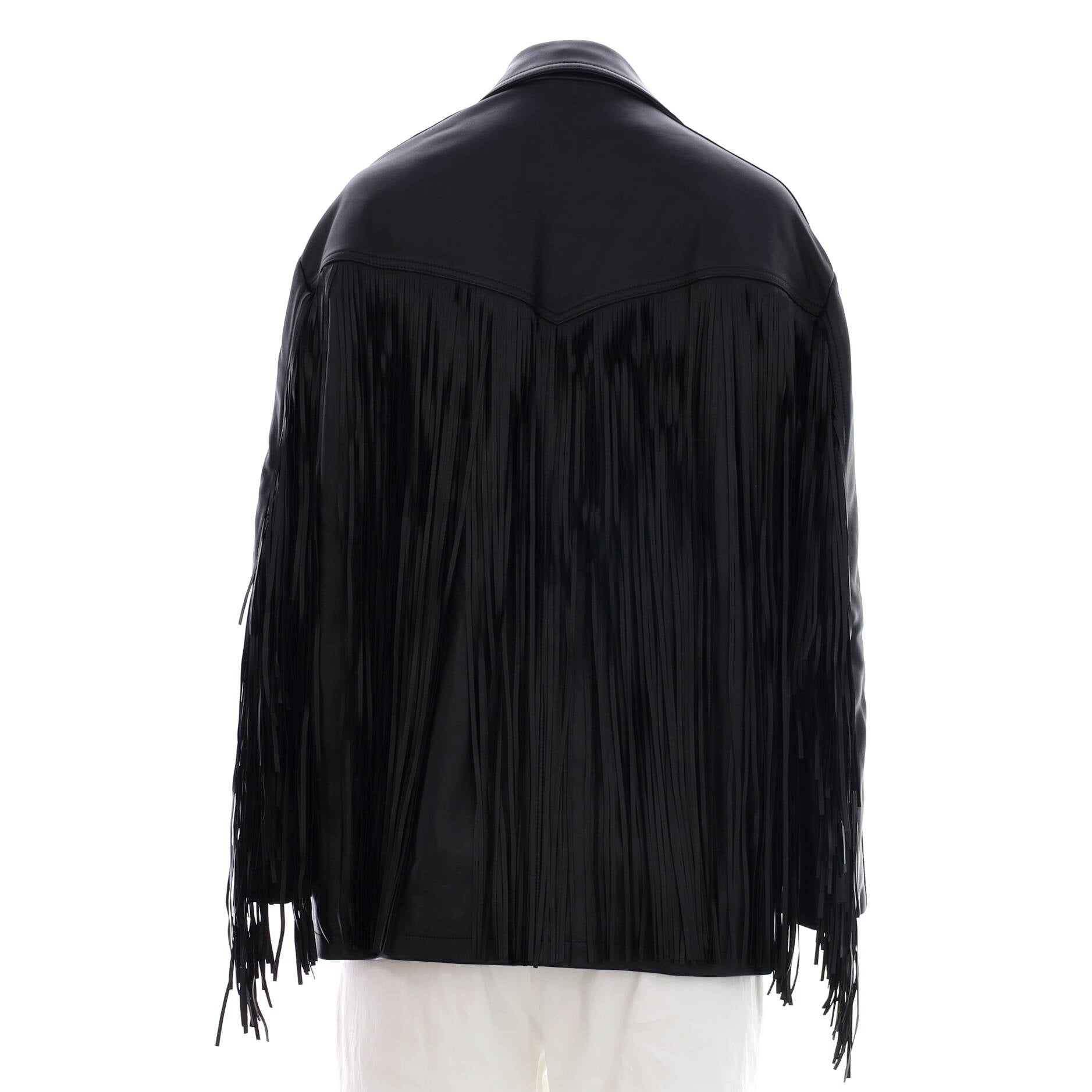 Women's Fringe Biker Jacket Leather with Zucca Jacquard