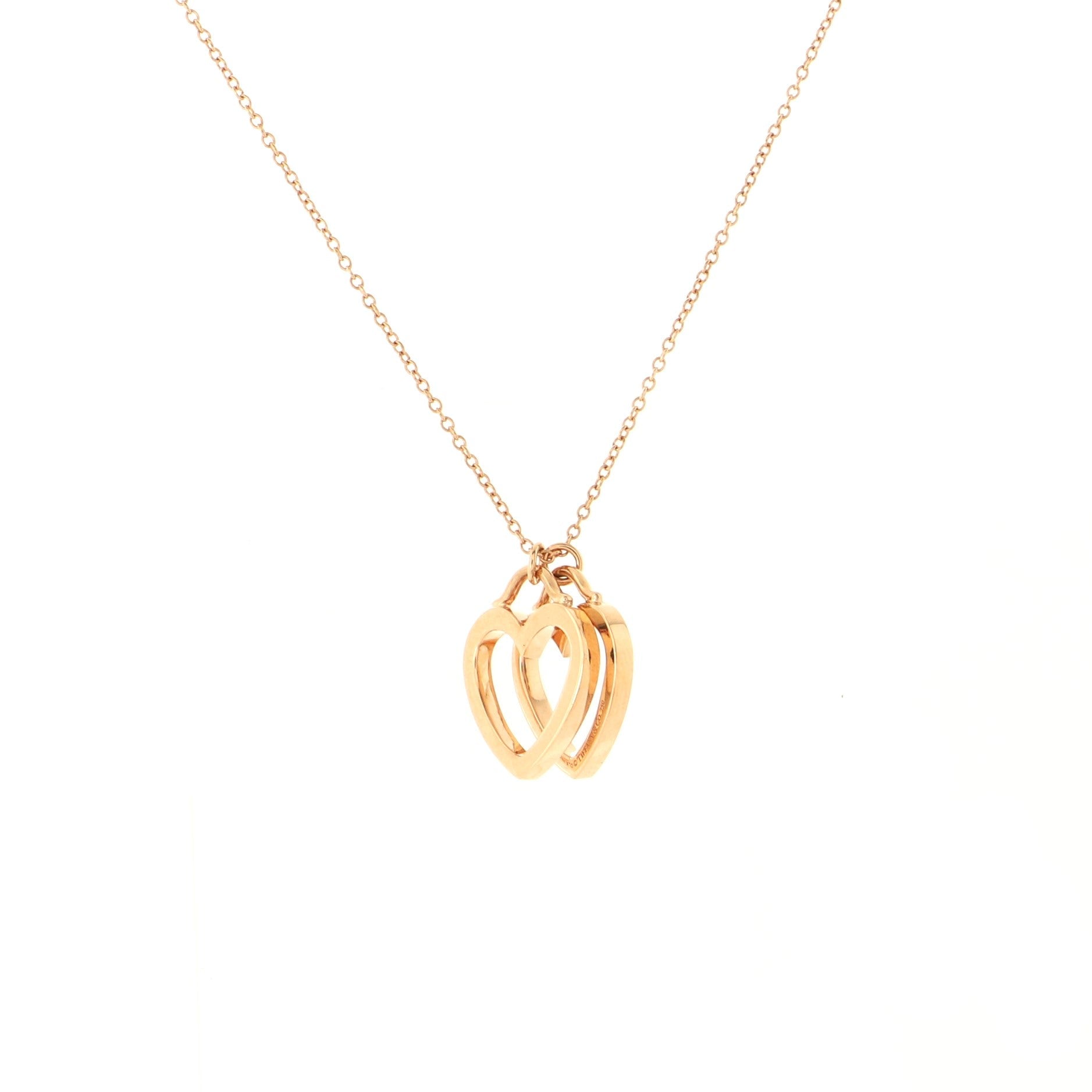 Sentimental Double Heart Pendant Necklace 18K Rose Gold