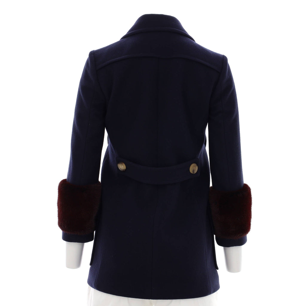 Women's Contrast Cuff Peacoat Wool Blend with Fur