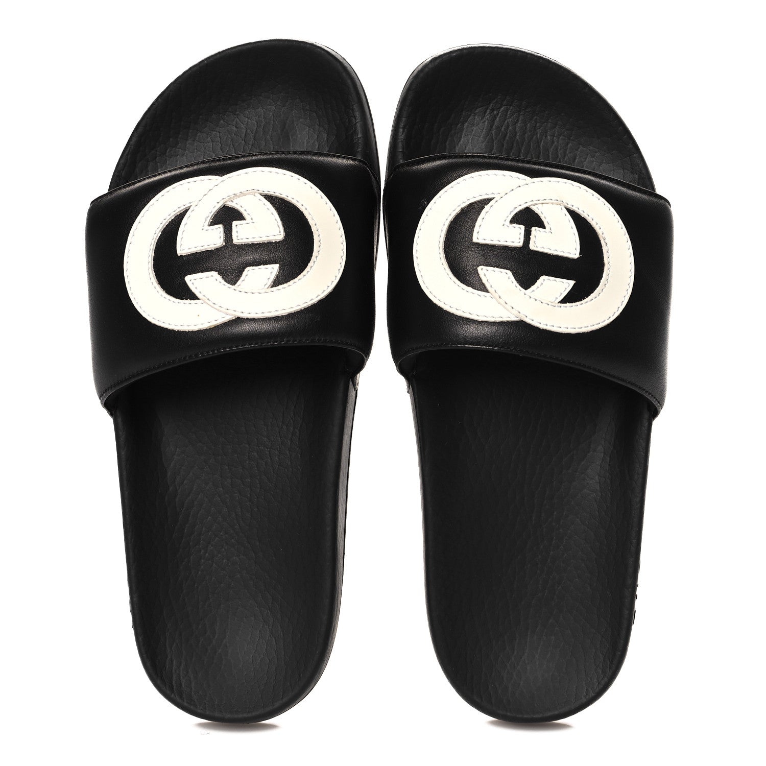 Nappa Miro Soft Calfskin Womens Interlocking G Slide Sandals 37 Black White