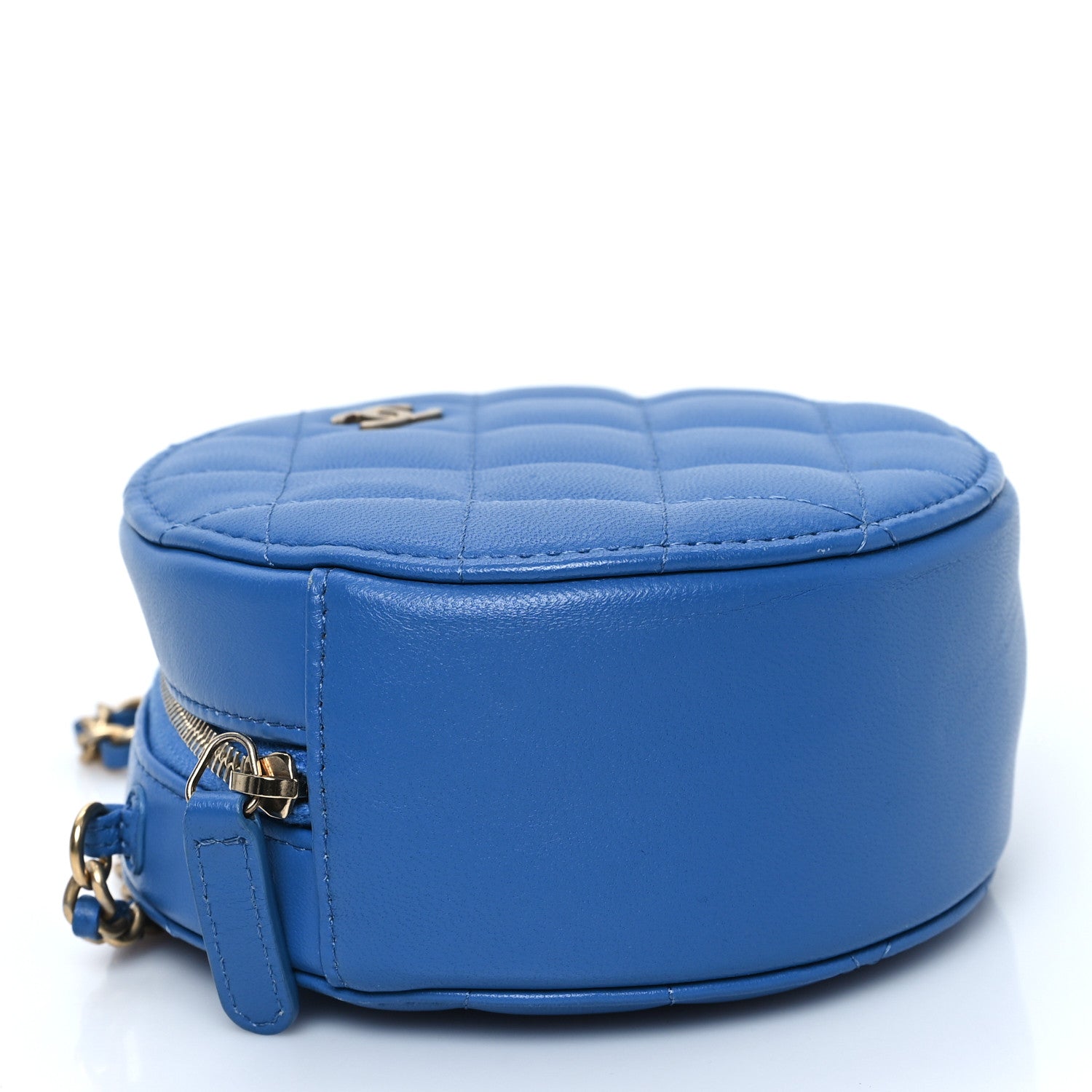 Lambskin Quilted Round Clutch With Chain Blue