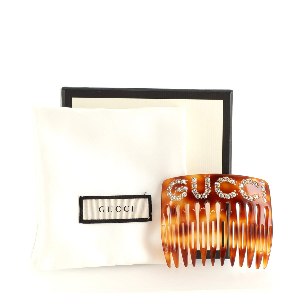 Logo Hair Comb Crystal Embellished Resin XS