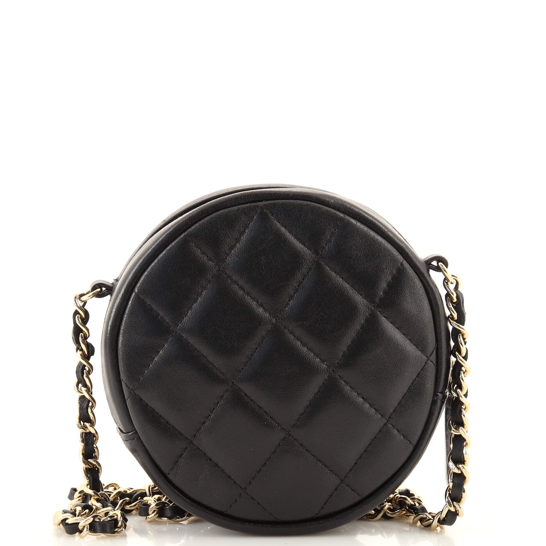 Round Clutch with Chain Quilted Lambskin Mini