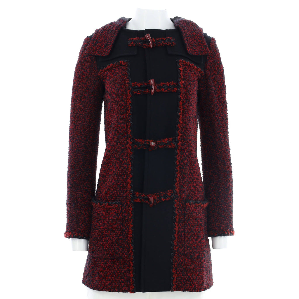 Women's Toggle Hooded Peacoat Tweed with Wool Blend