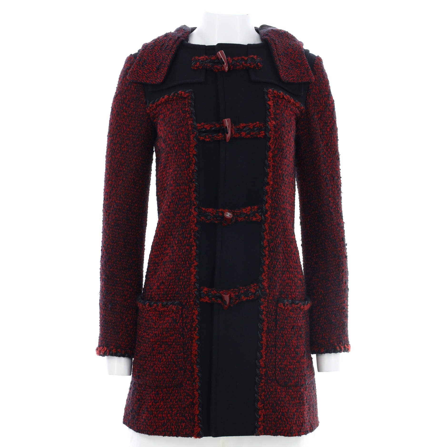 Women's Toggle Hooded Peacoat Tweed with Wool Blend
