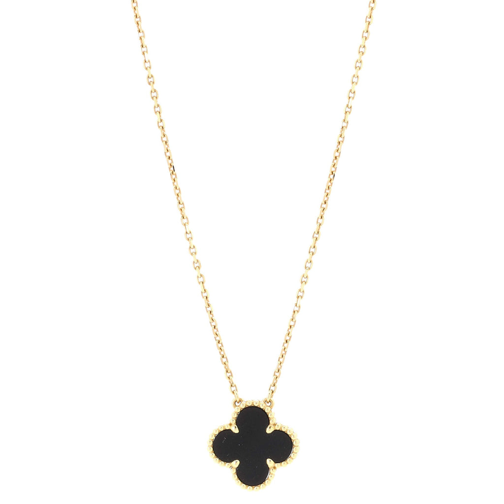 Vintage Alhambra Pendant Necklace 18K Yellow Gold and Onyx