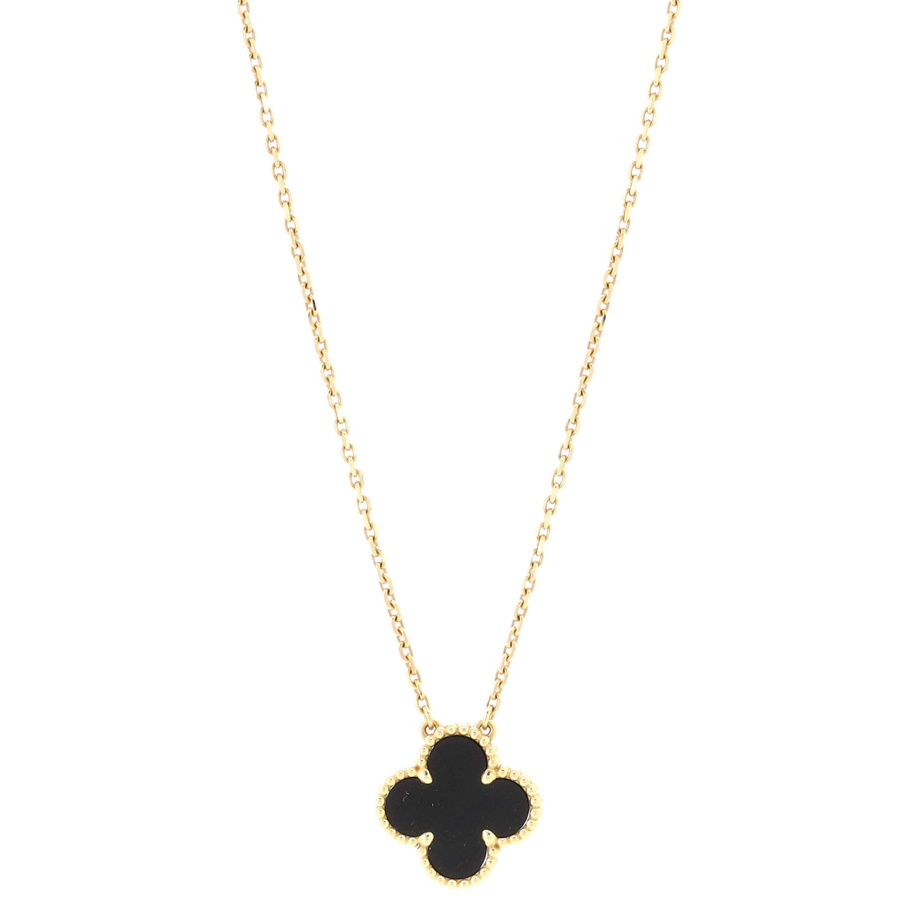 Vintage Alhambra Pendant Necklace 18K Yellow Gold and Onyx