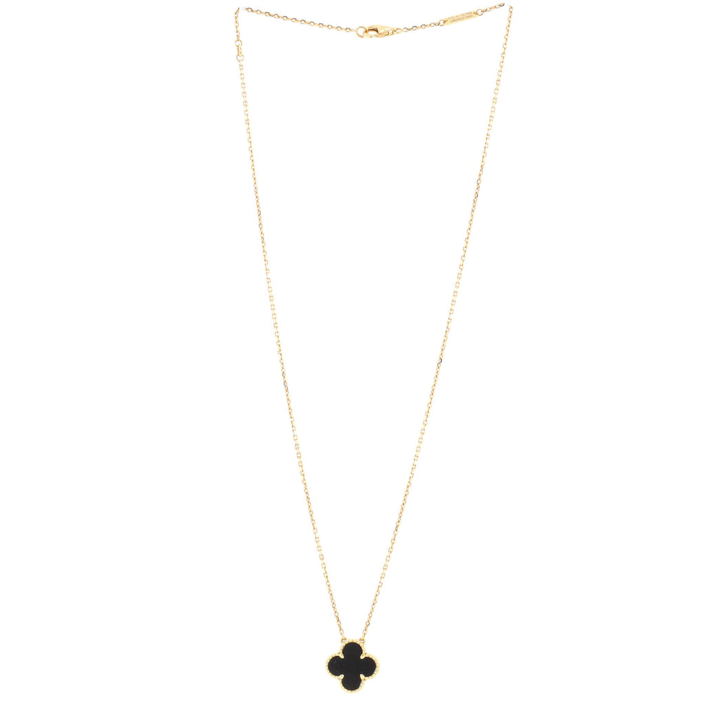 Vintage Alhambra Pendant Necklace 18K Yellow Gold and Onyx