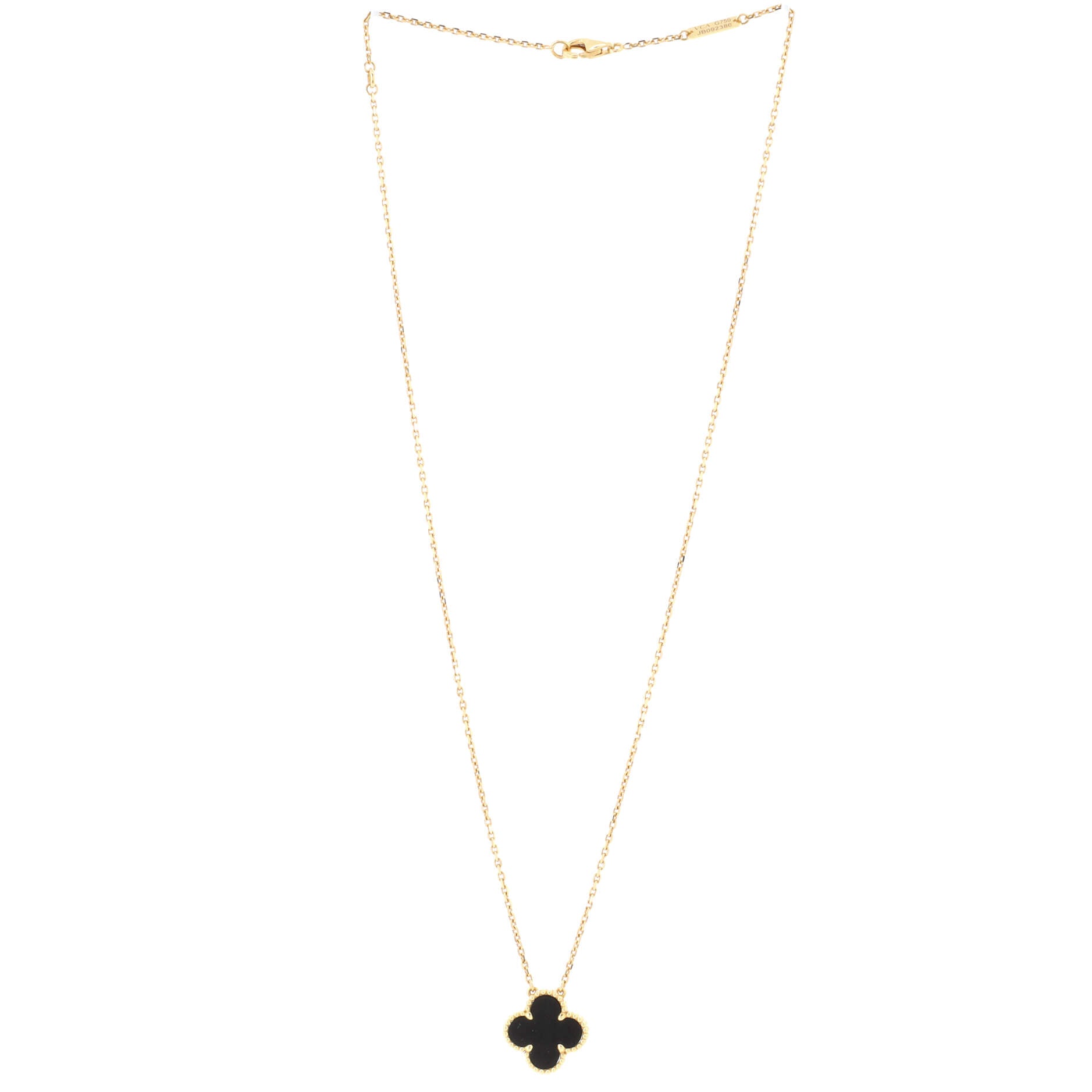 Vintage Alhambra Pendant Necklace 18K Yellow Gold and Onyx