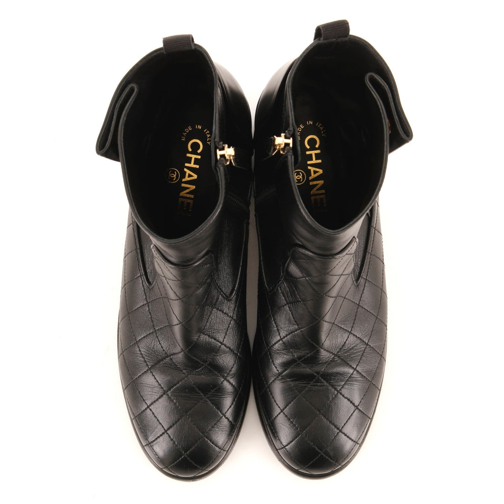 Women's Pearl Button Ankle Boots Quilted Leather with Faux Pearls