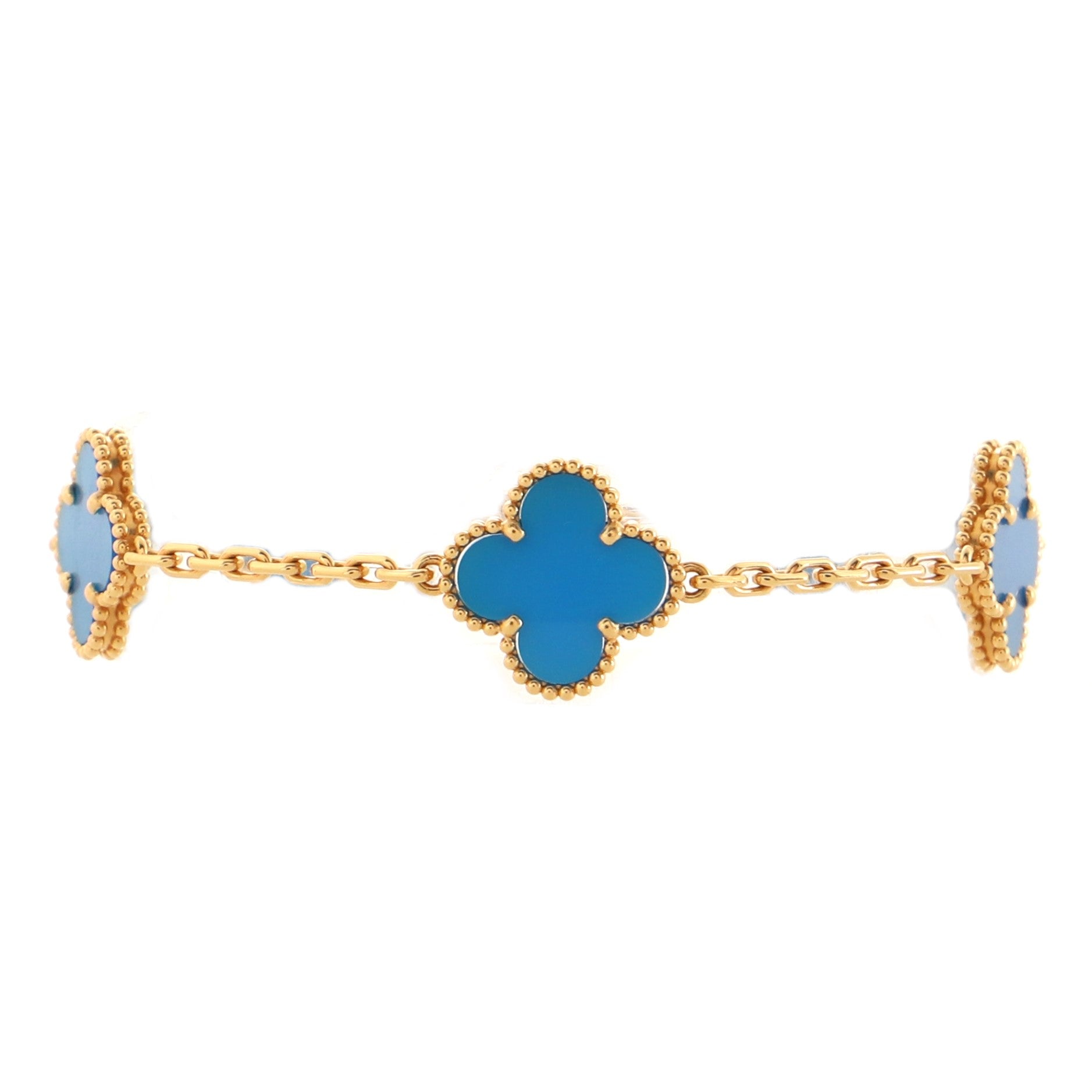 Vintage Alhambra 5 Motifs Bracelet 18K Yellow Gold and Agate