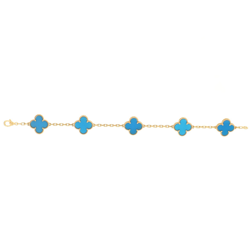 Vintage Alhambra 5 Motifs Bracelet 18K Yellow Gold and Agate