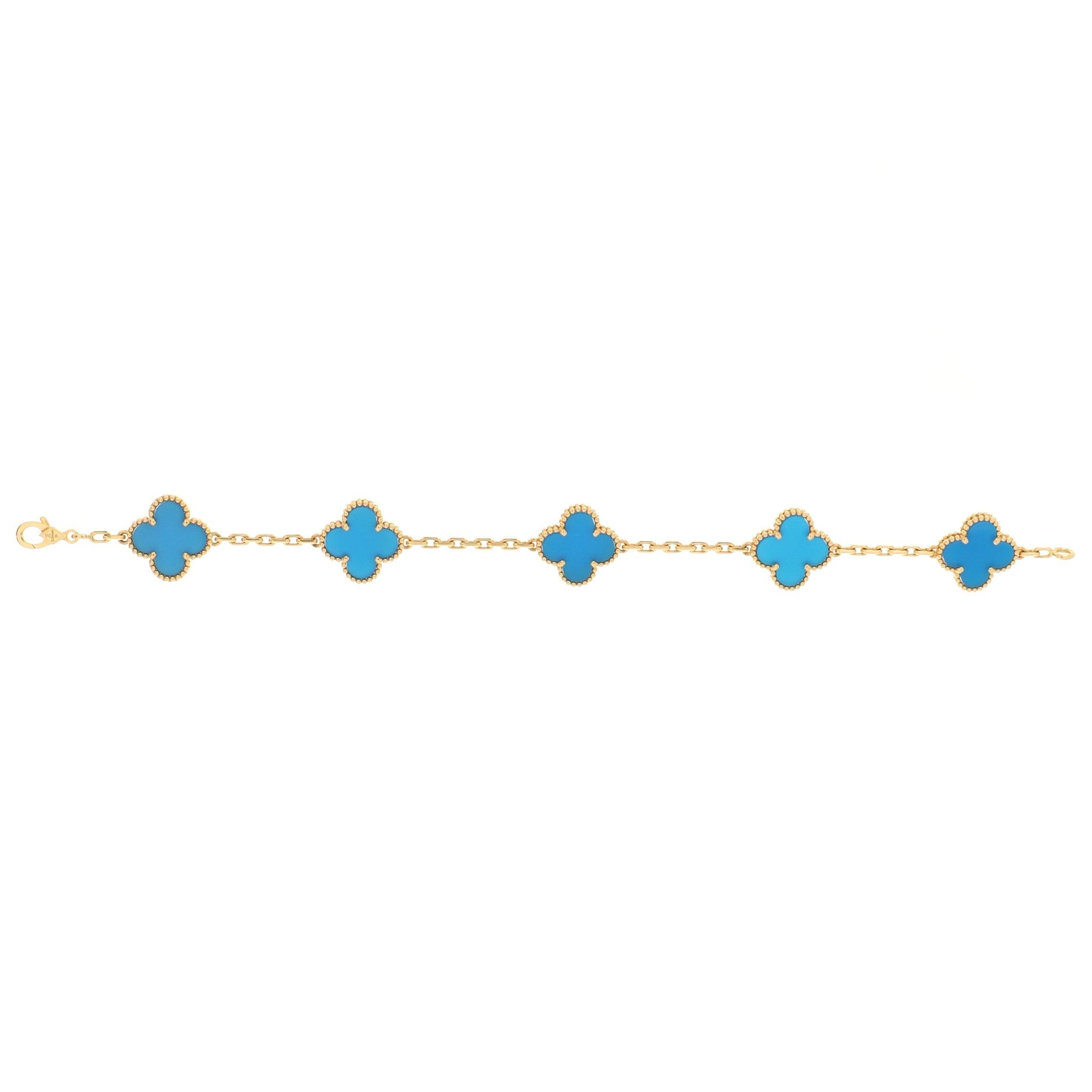Vintage Alhambra 5 Motifs Bracelet 18K Yellow Gold and Agate