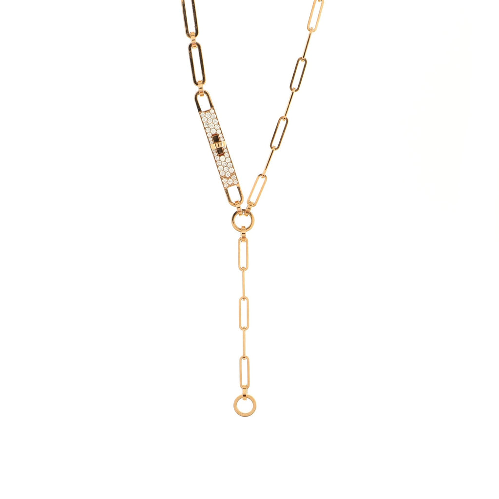 Kelly Chaine Lariat Necklace 18K Rose Gold and Pave Diamonds Small