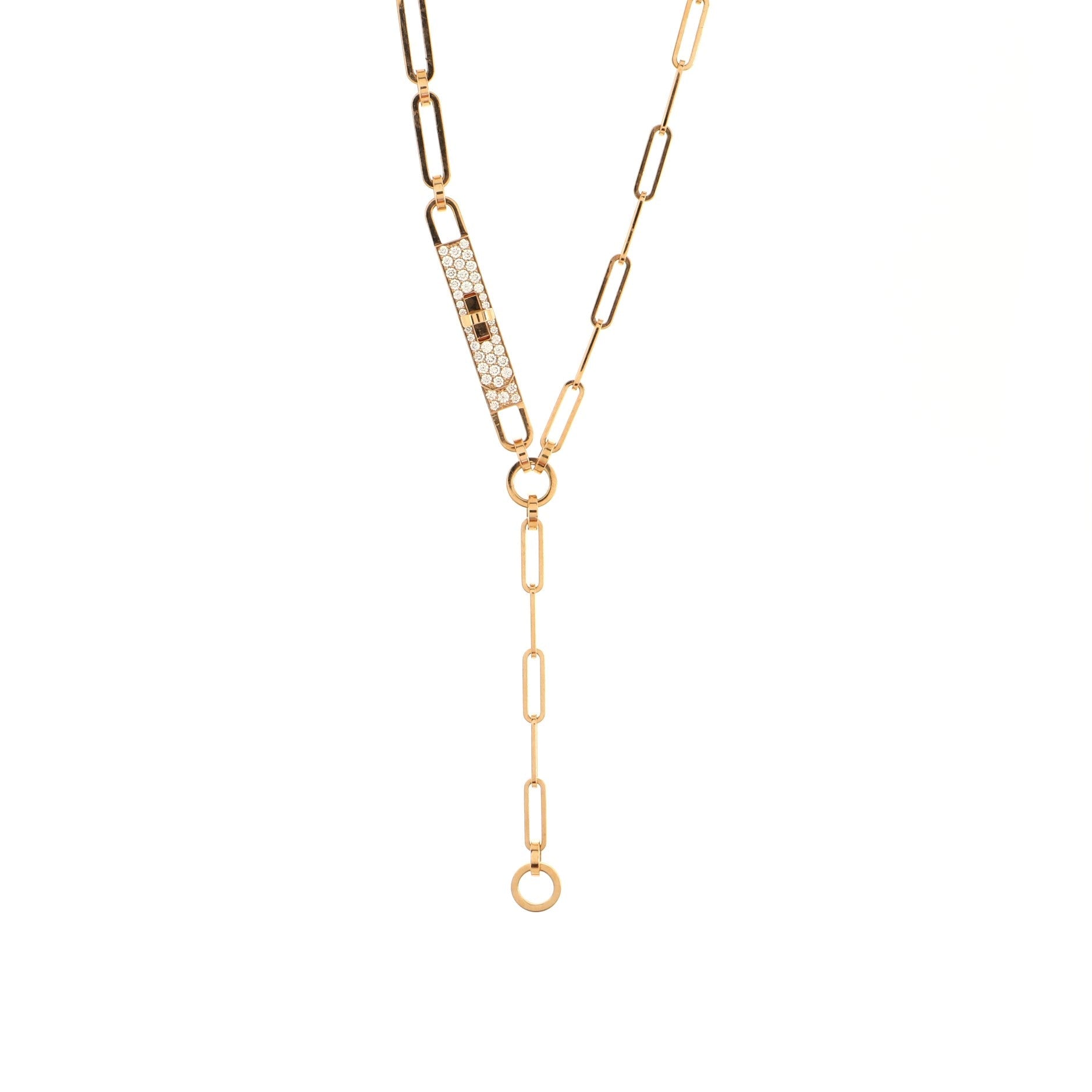 Kelly Chaine Lariat Necklace 18K Rose Gold and Pave Diamonds Small