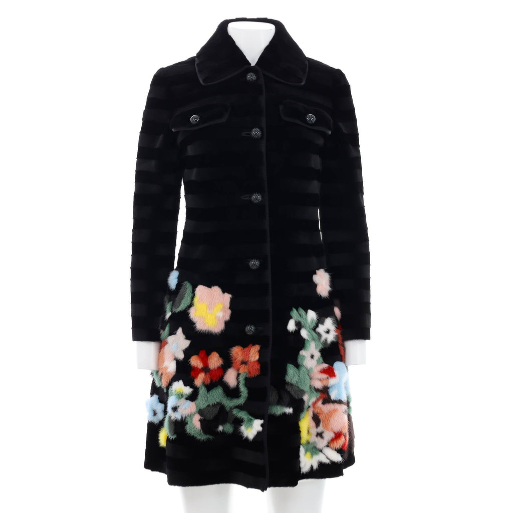 Women's Floral Intarsia Button Down Coat Mink