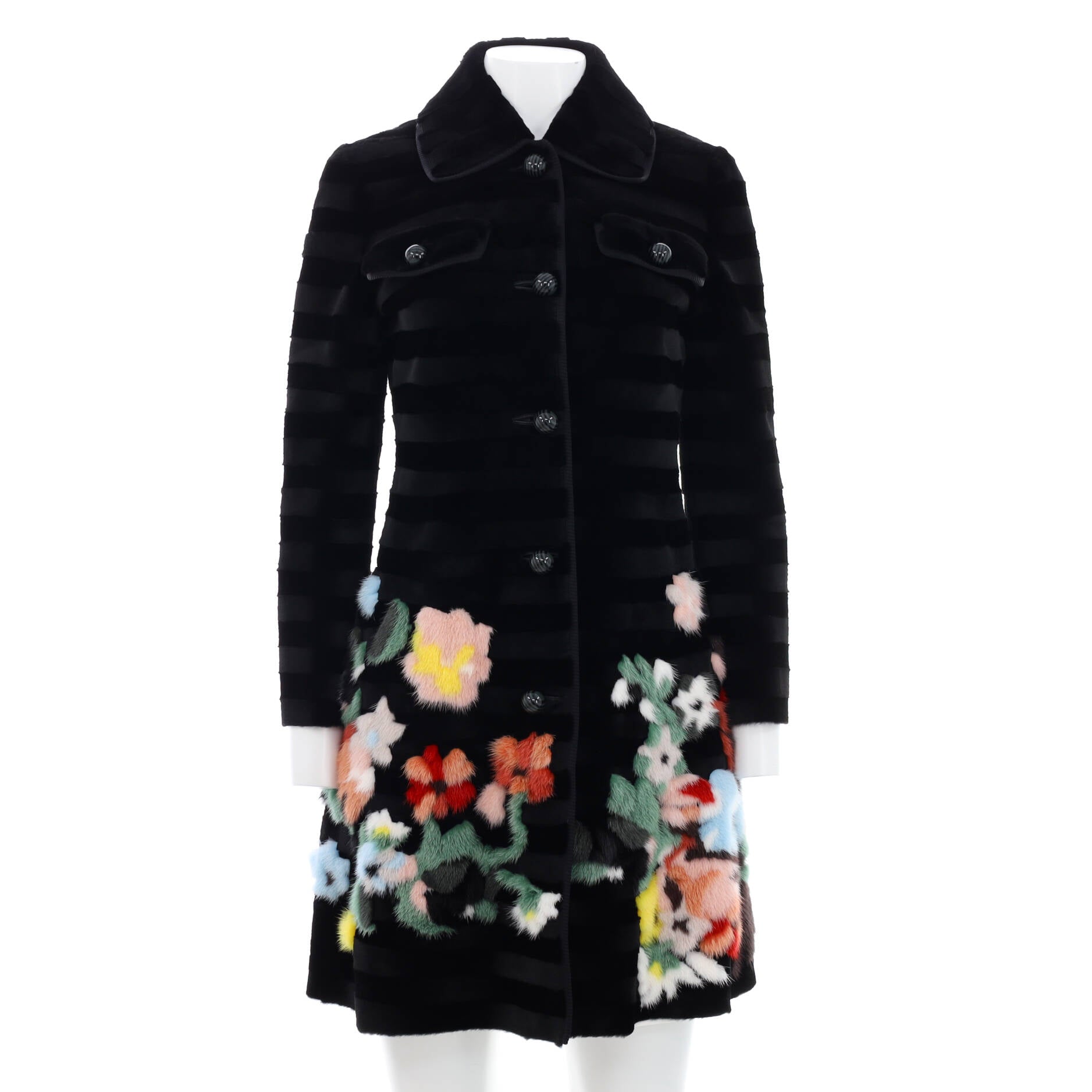 Women's Floral Intarsia Button Down Coat Mink