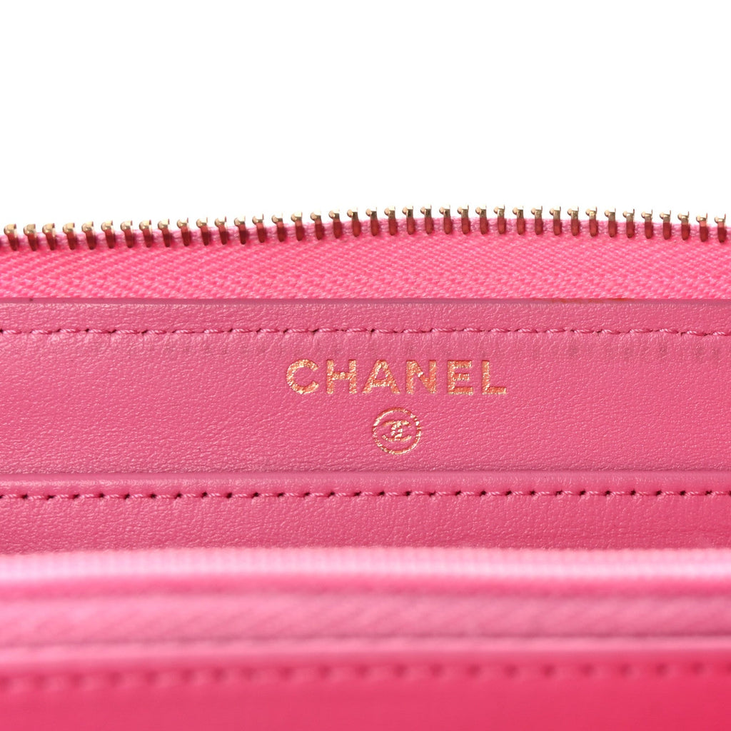 Caviar Quilted Large Gusset Zip Around Wallet Pink