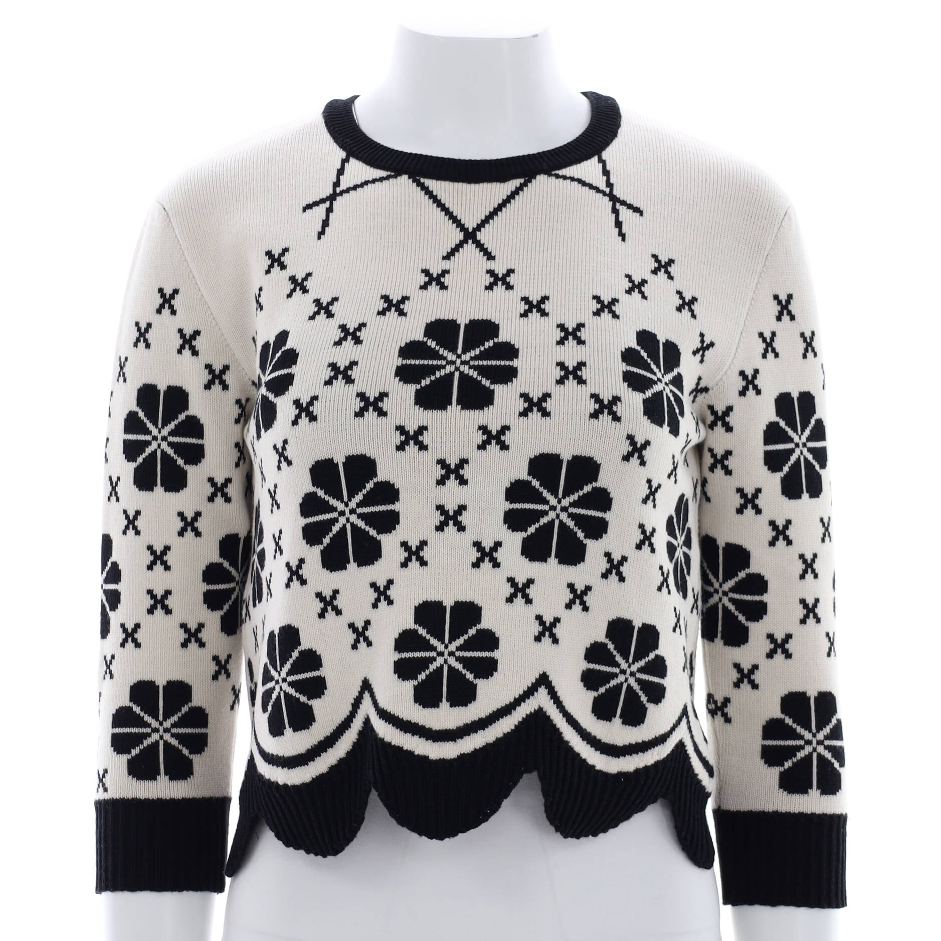 Women's Scalloped Cropped Sweater Wool Blend