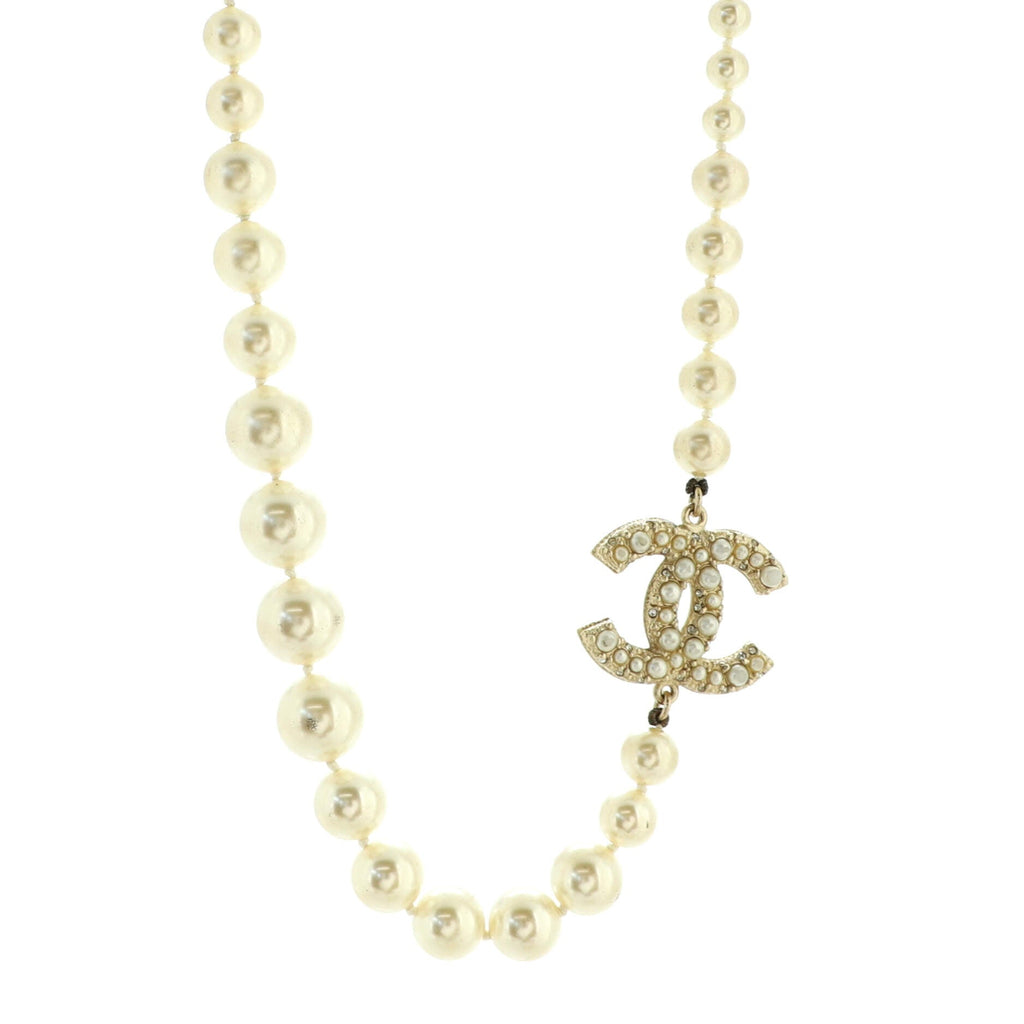 CC 100th Anniversary Short Necklace Metal with Faux Pearls and Crystals