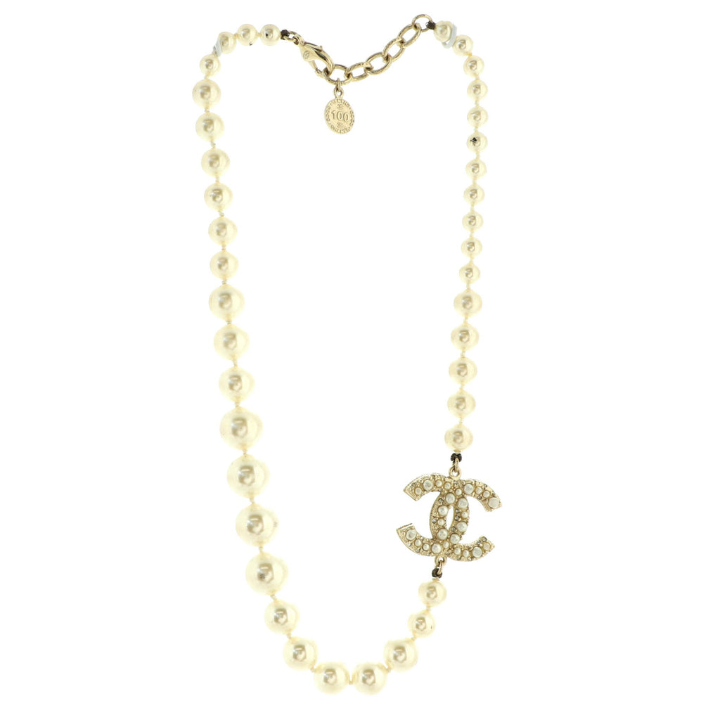 CC 100th Anniversary Short Necklace Metal with Faux Pearls and Crystals