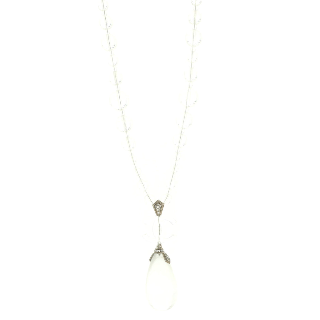 CC Clear Resin Teardrop Pendant Necklace Resin and Metal with Crystals