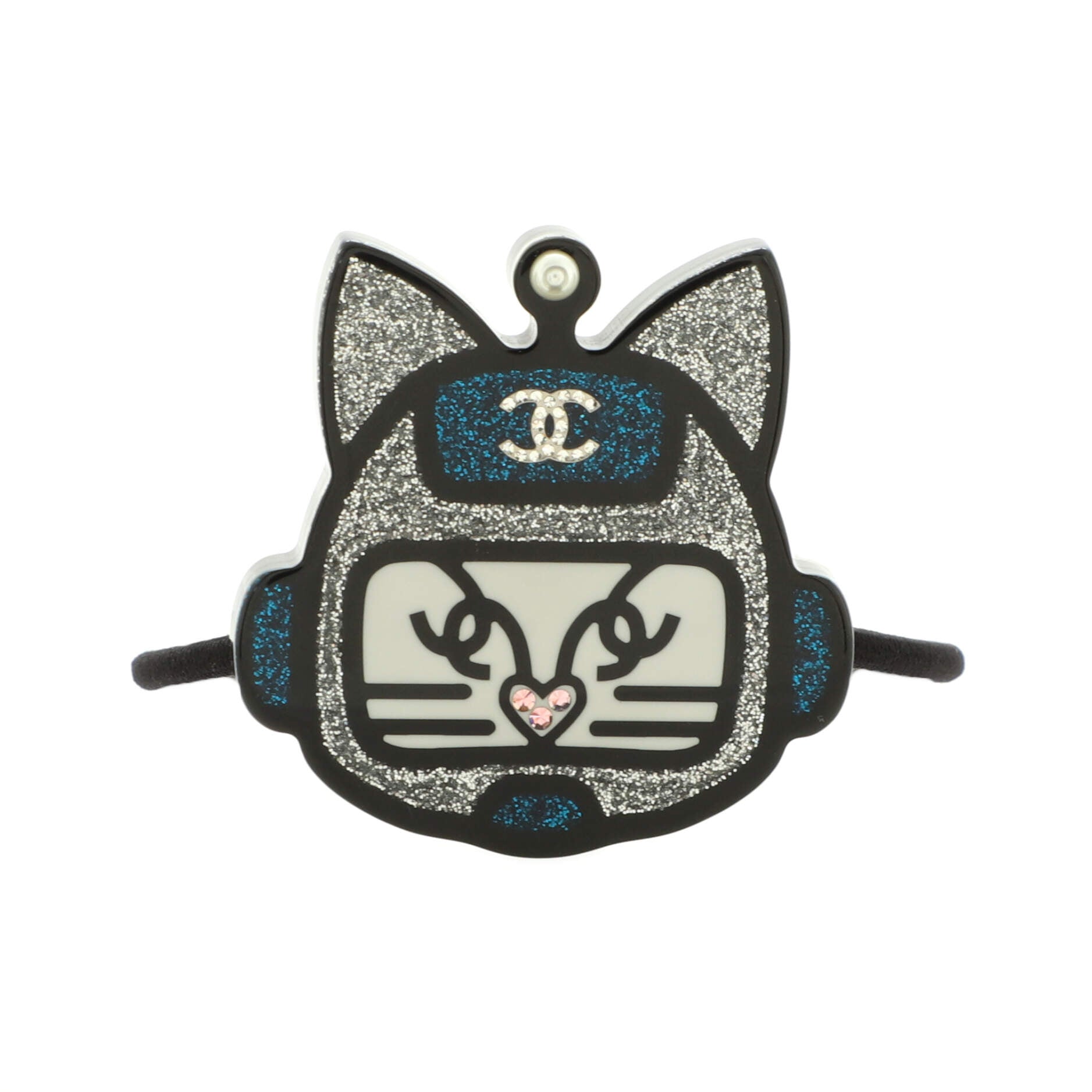 Cat Robot Hair Tie Glitter Resin and Fabric