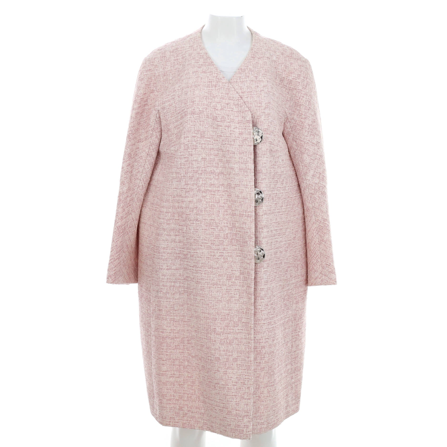 Women's Collarless Three Button Coat Tweed