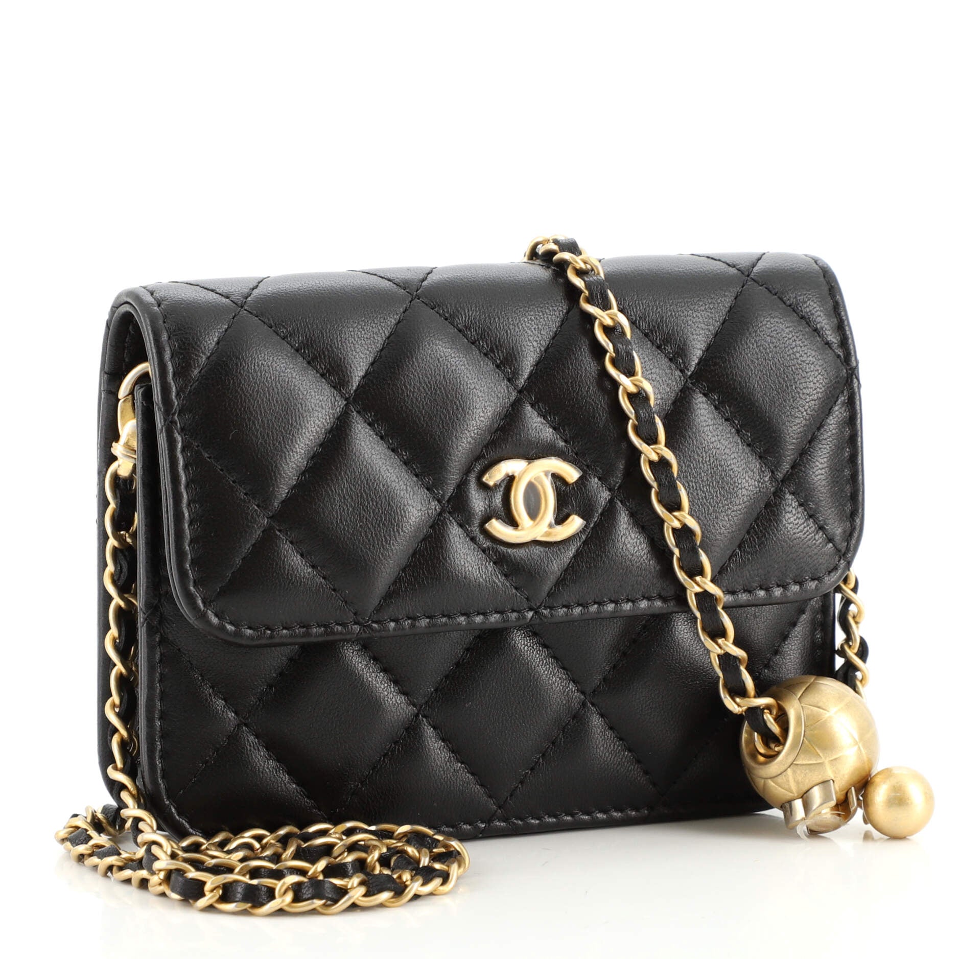 Pearl Crush Flap Clutch with Chain Quilted Lambskin Mini