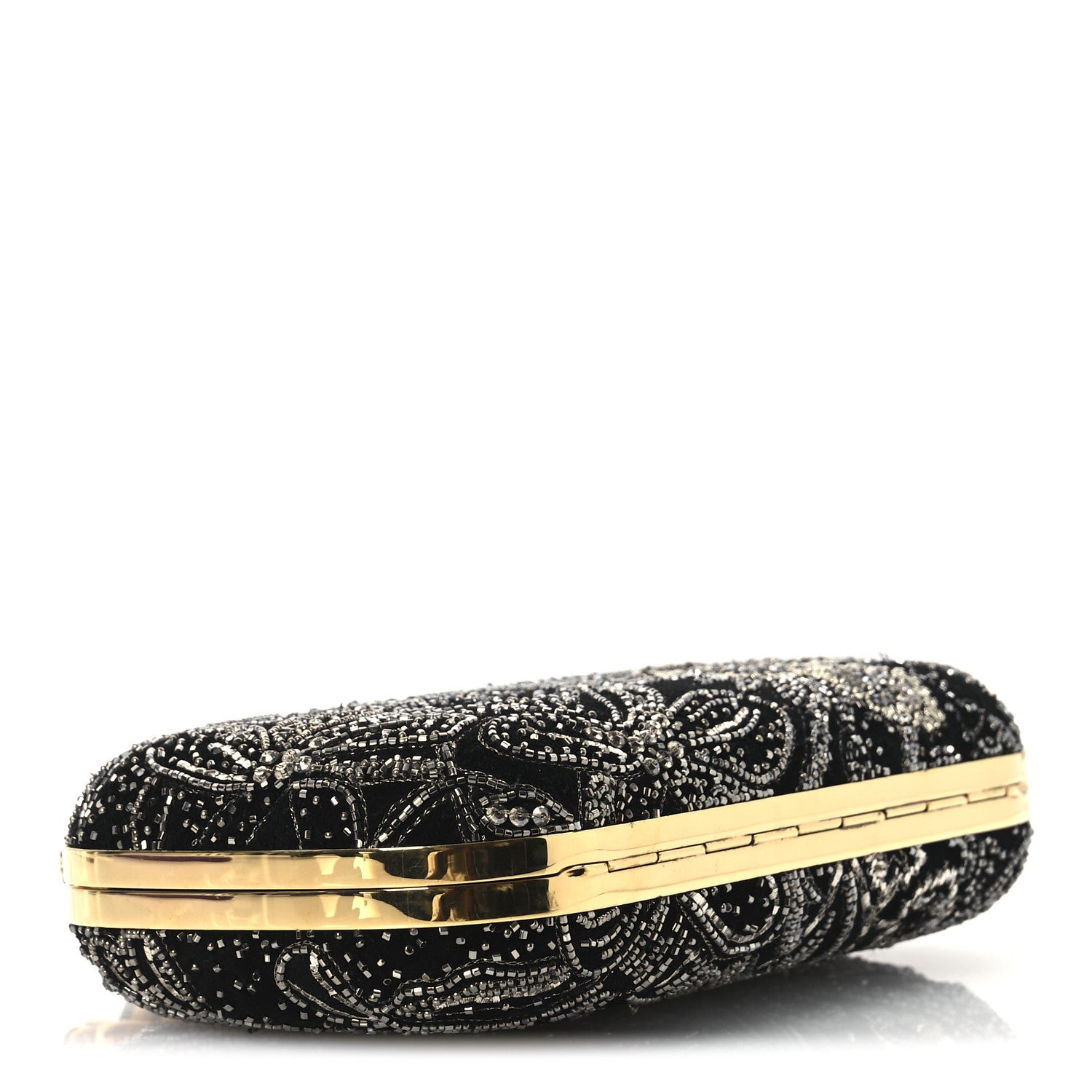 Suede Embroidered Knuckle Box Clutch Black