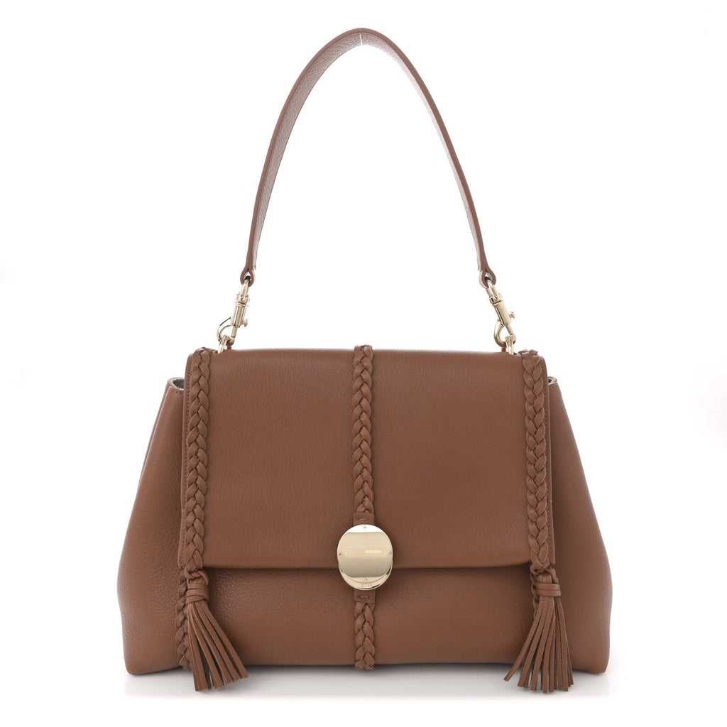 Grained Calfskin Medium Penelope Shoulder Bag Caramel