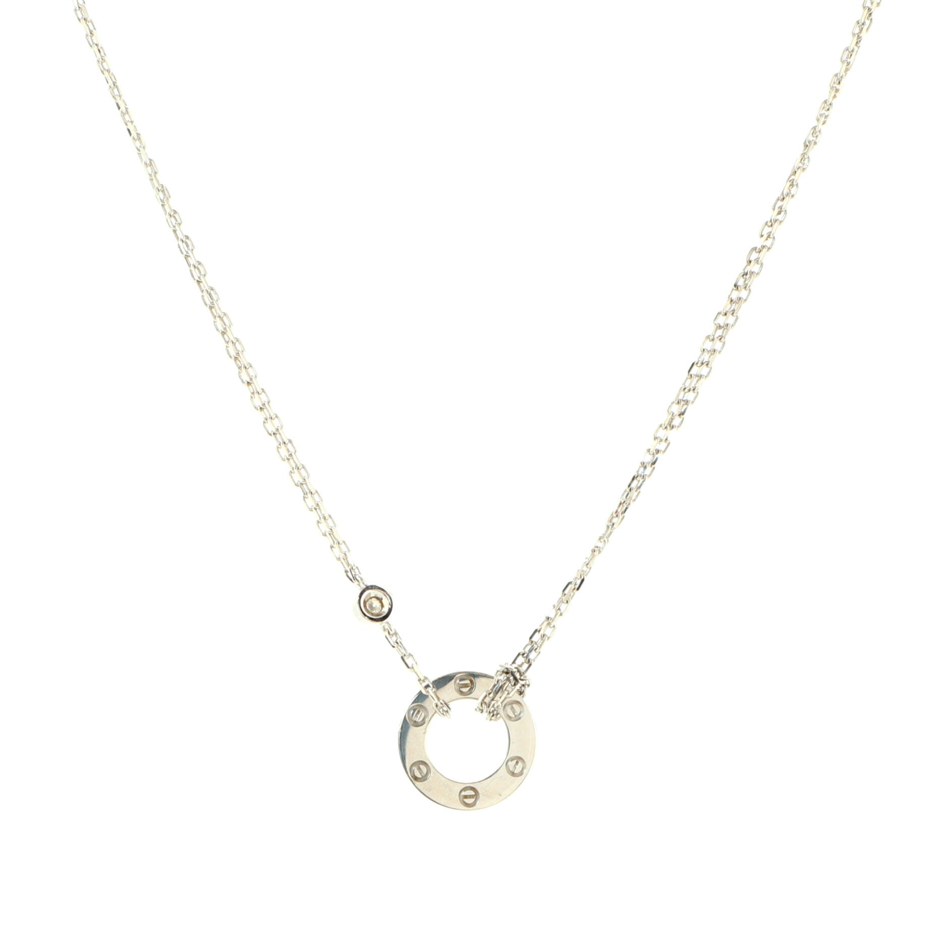 2 Diamonds Love Pendant Necklace 18K White Gold