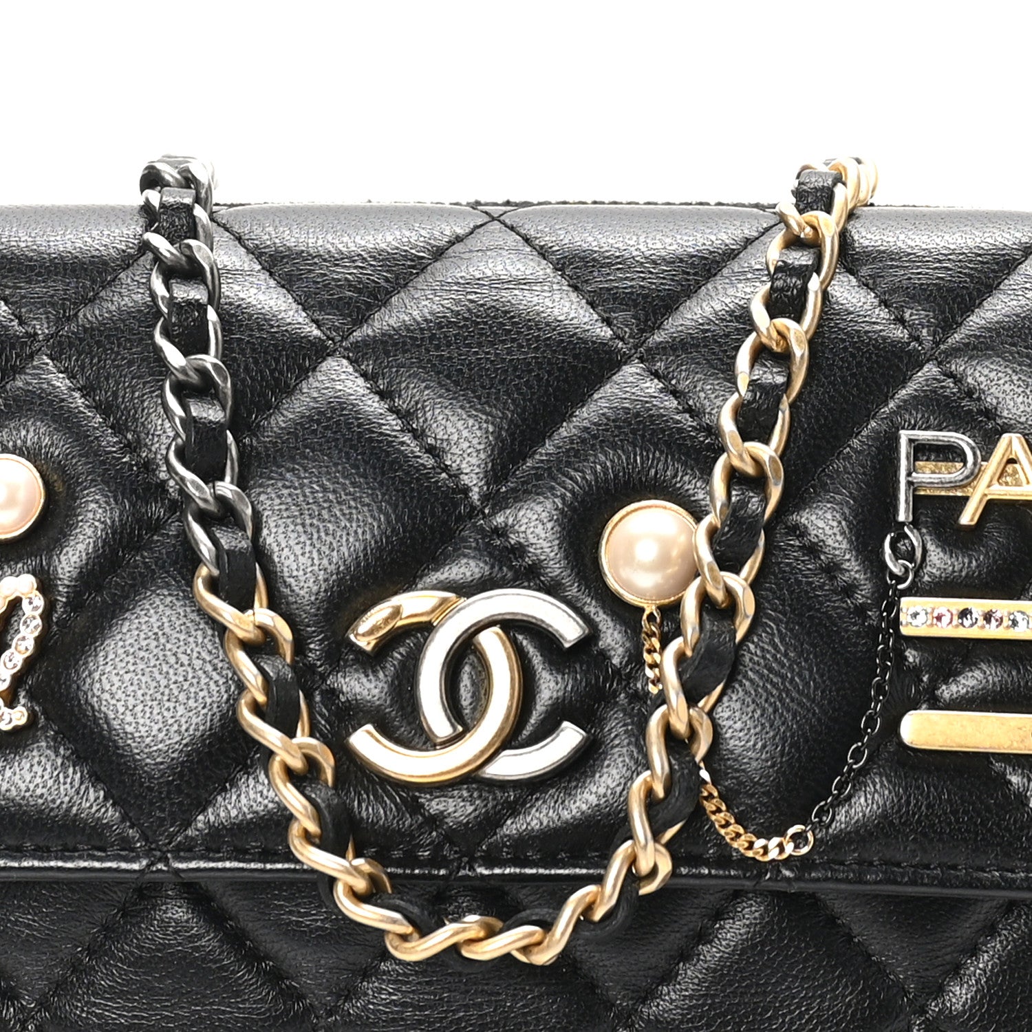 Lambskin Quilted Coco Clips Single Flap Black