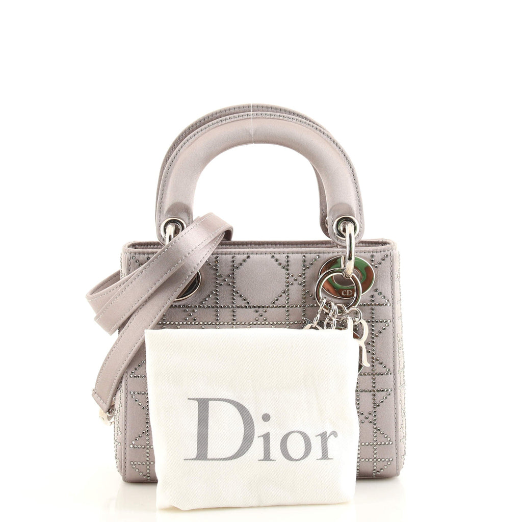 Lady Dior Bag Crystal Studded Cannage Quilt Satin Mini