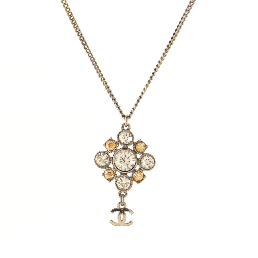 CC Flower Drop Pendant Necklace Metal with Crystal