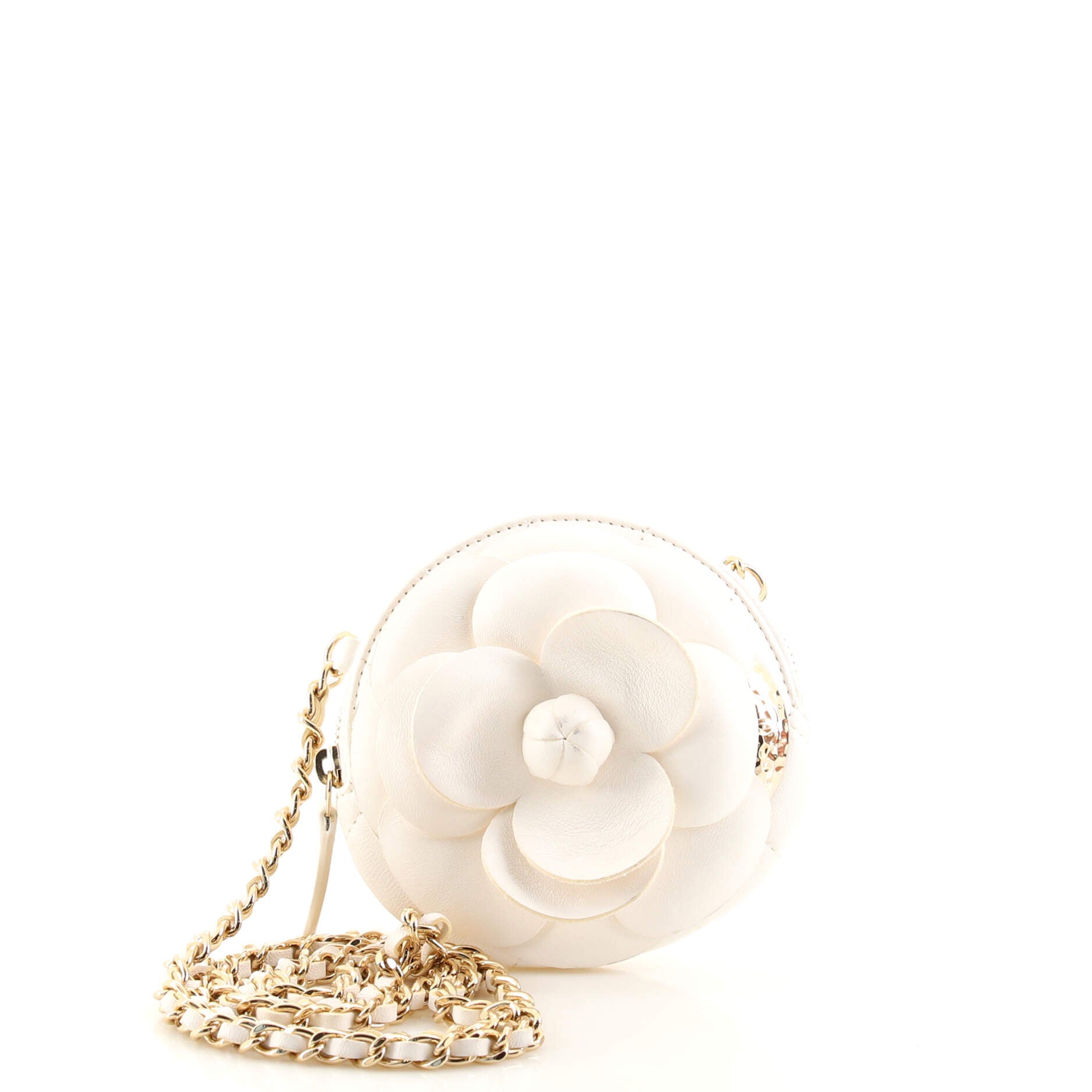 Camellia Round Clutch with Chain Lambskin