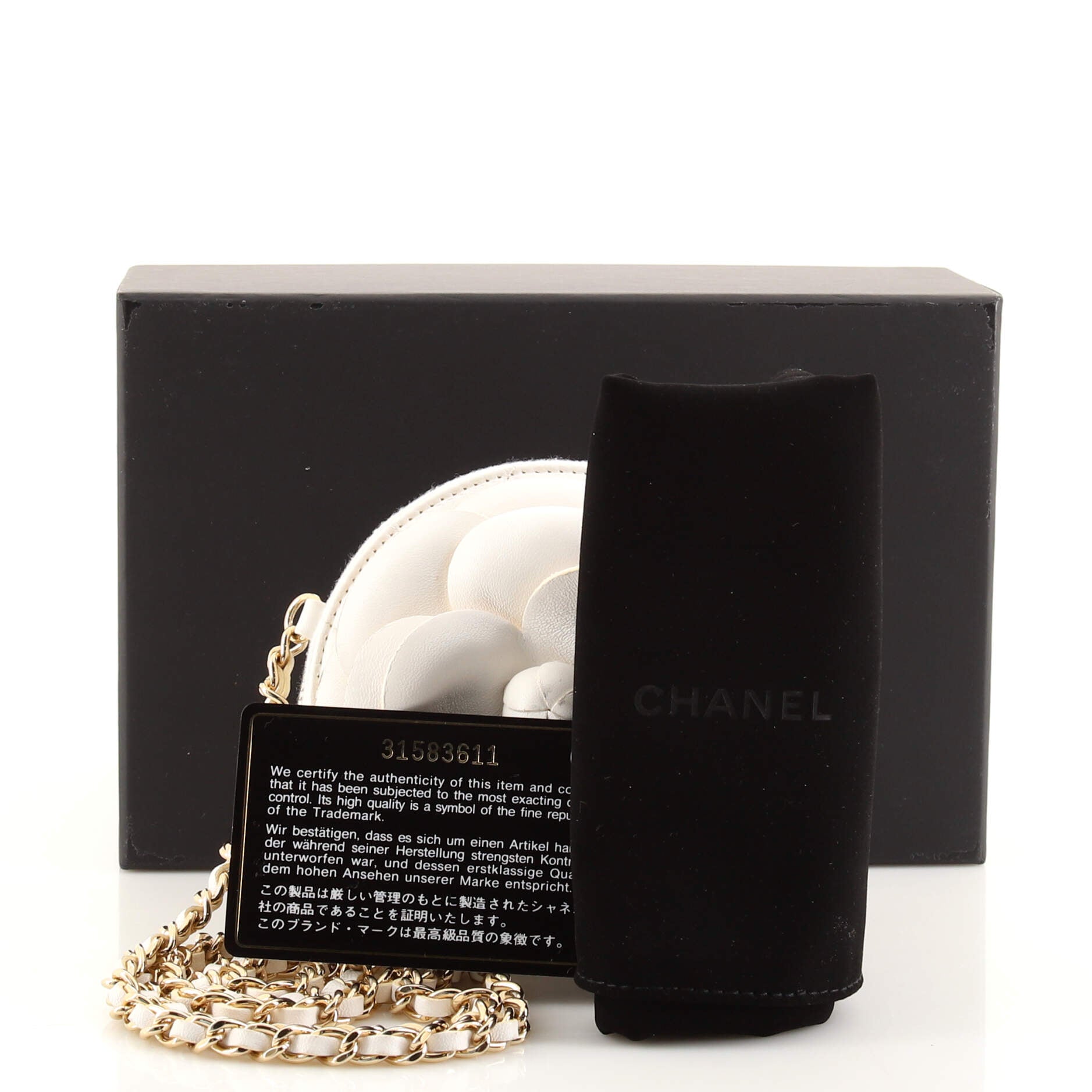 Camellia Round Clutch with Chain Lambskin