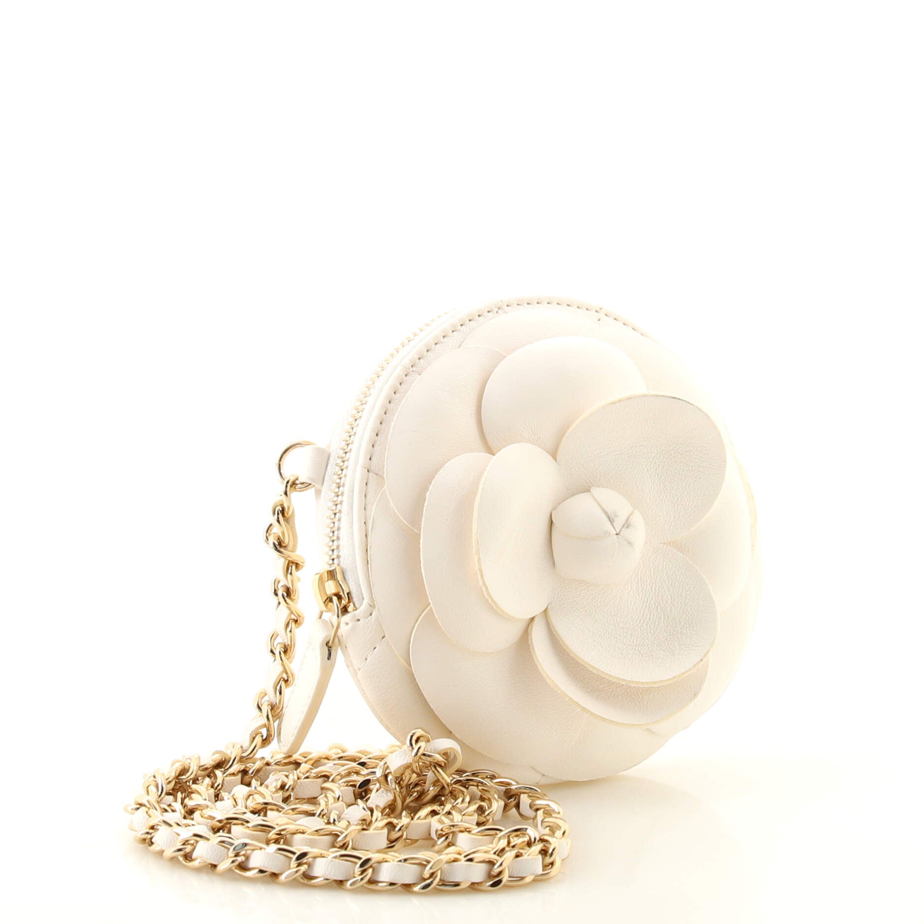 Camellia Round Clutch with Chain Lambskin