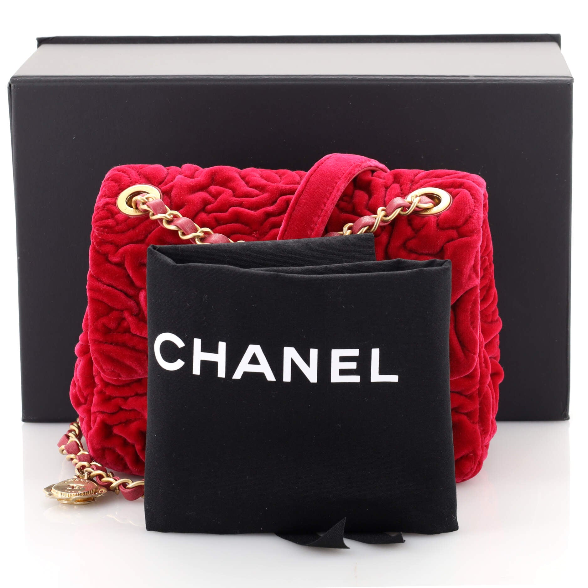 Square Classic Single Flap Bag Camellia Velvet Mini