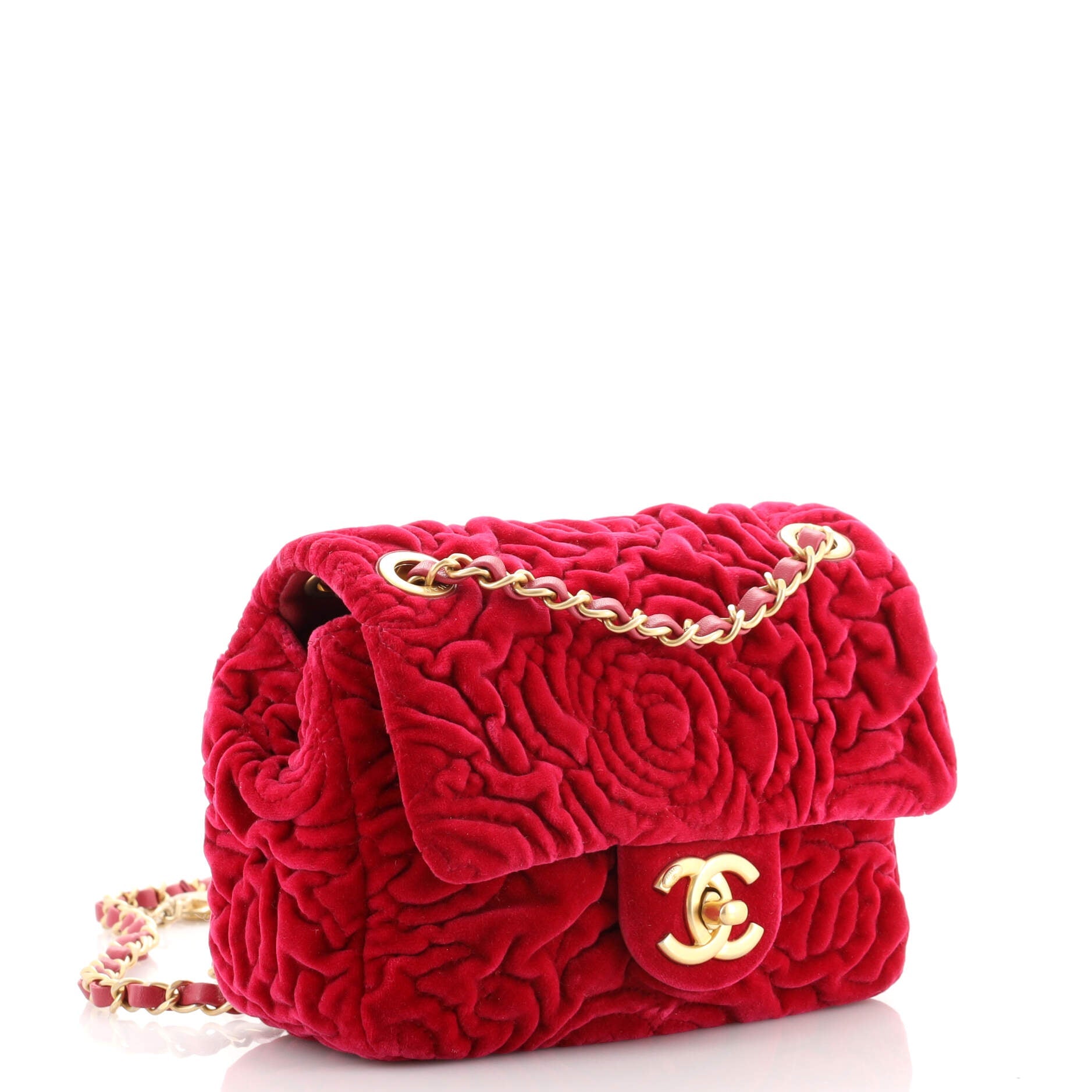 Square Classic Single Flap Bag Camellia Velvet Mini