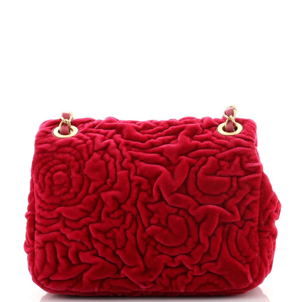 Square Classic Single Flap Bag Camellia Velvet Mini