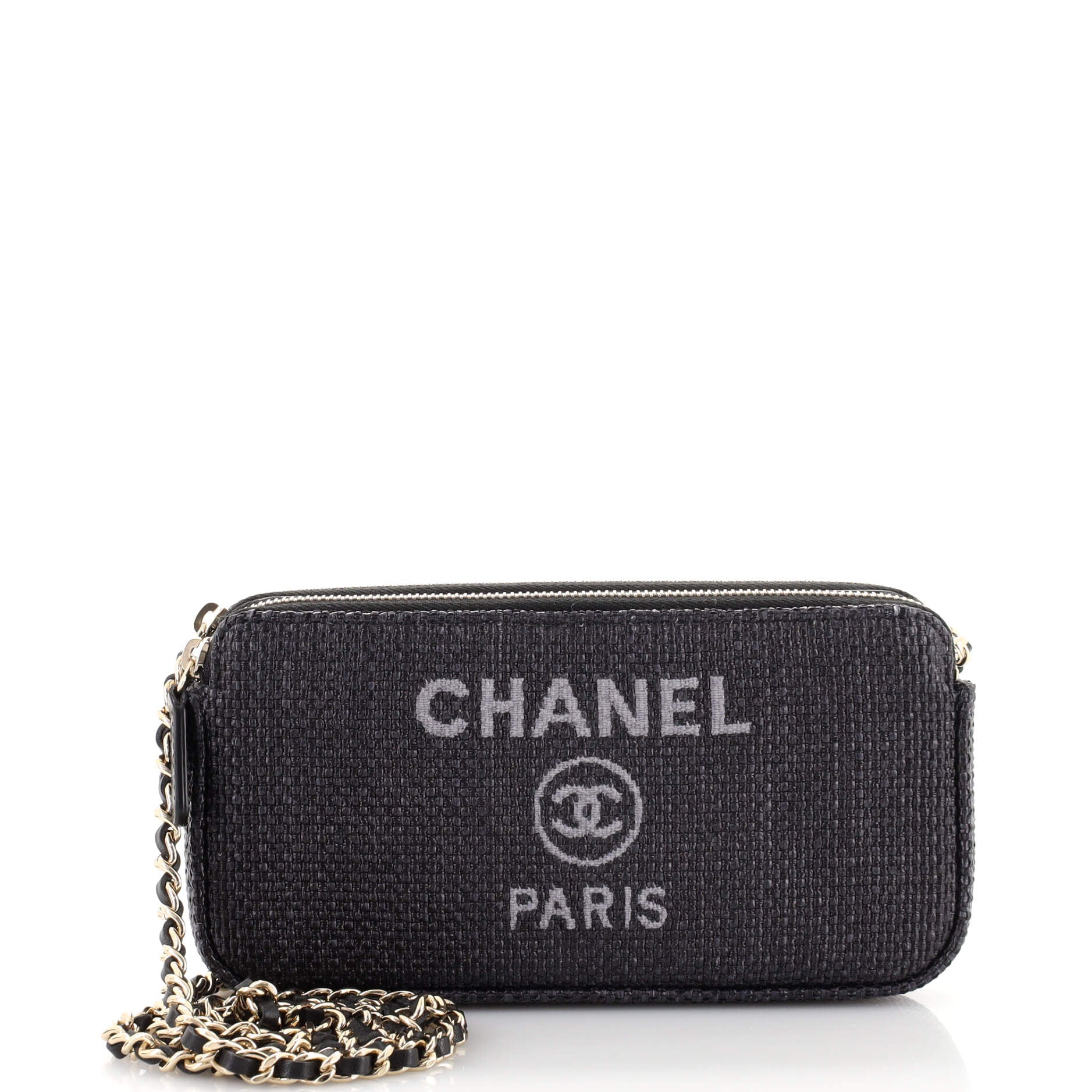 Deauville Double Zip Clutch with Chain Raffia