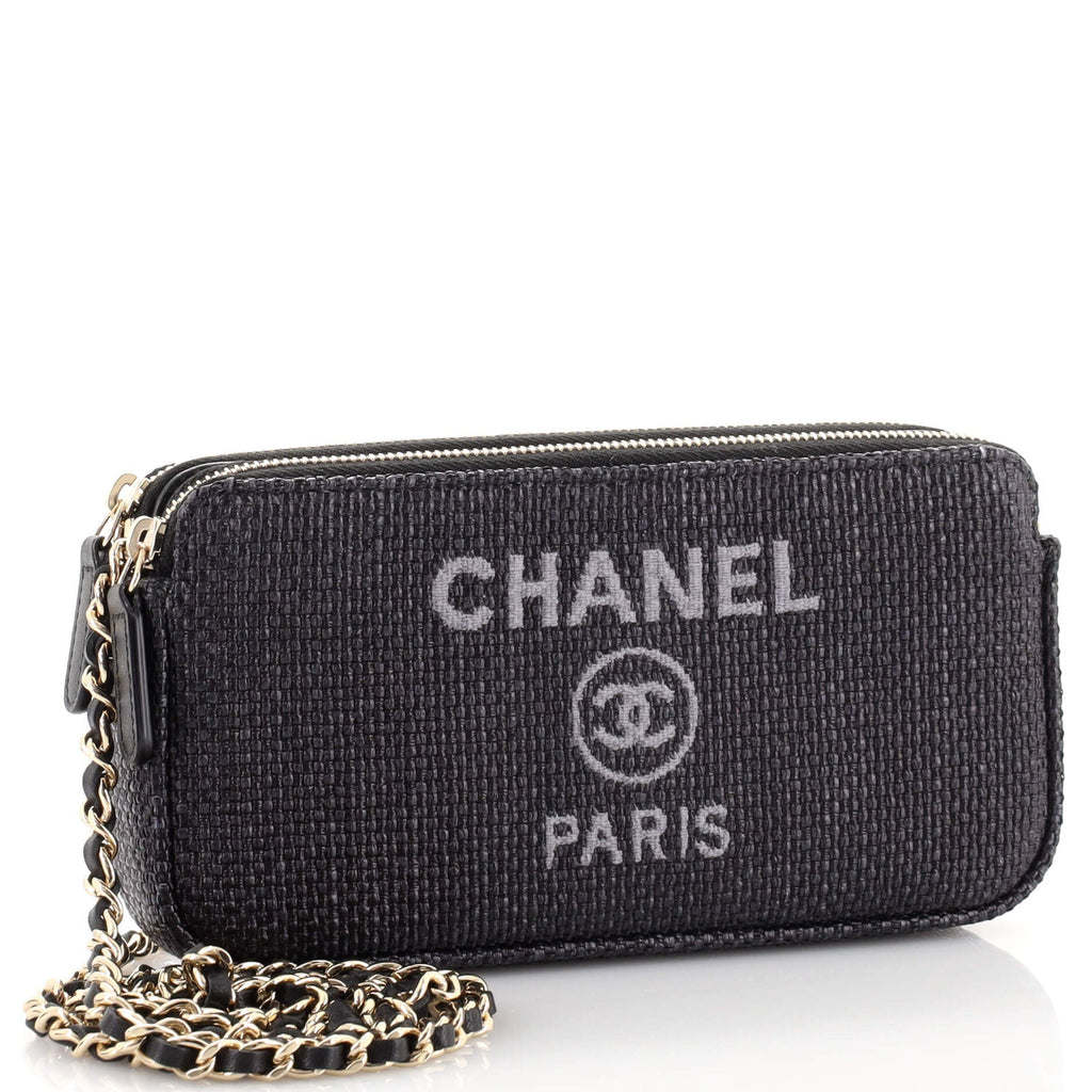 Deauville Double Zip Clutch with Chain Raffia