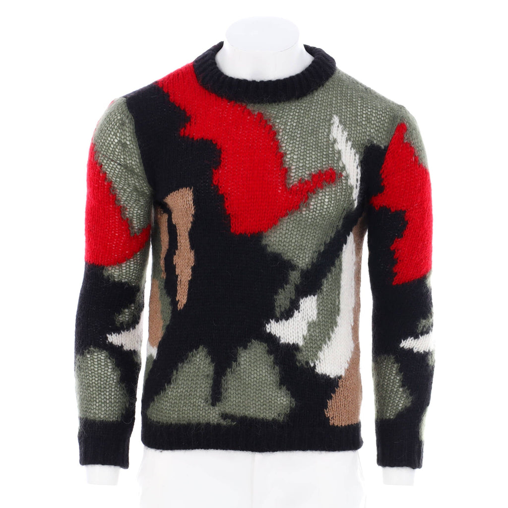 Men's Crewneck Camouflage Intarsia Sweater Wool Blend
