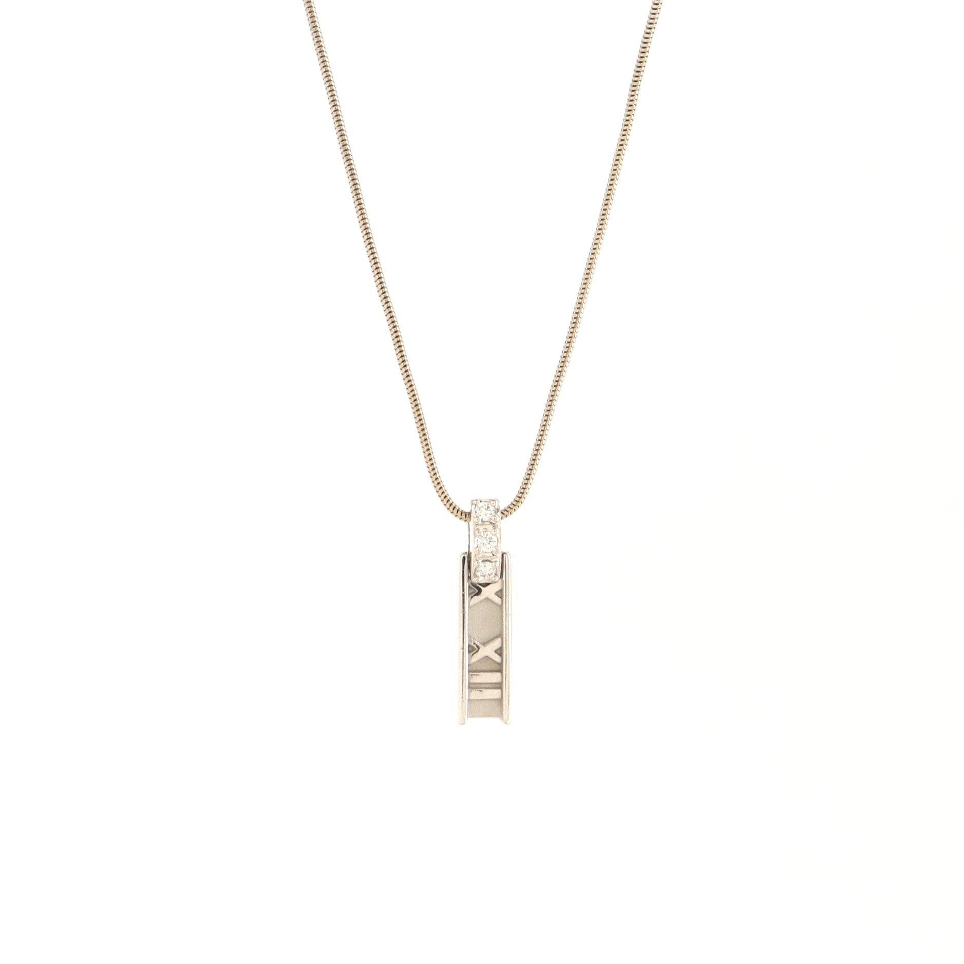 Atlas Bar Pendant Necklace 18K White Gold with Diamonds