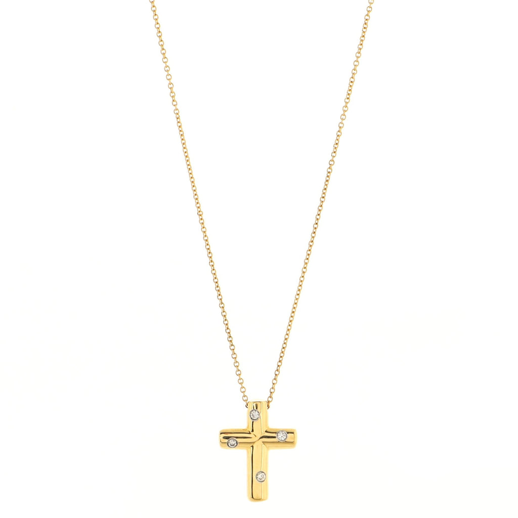 Dots Cross Pendant Necklace 18K Yellow Gold with Diamonds