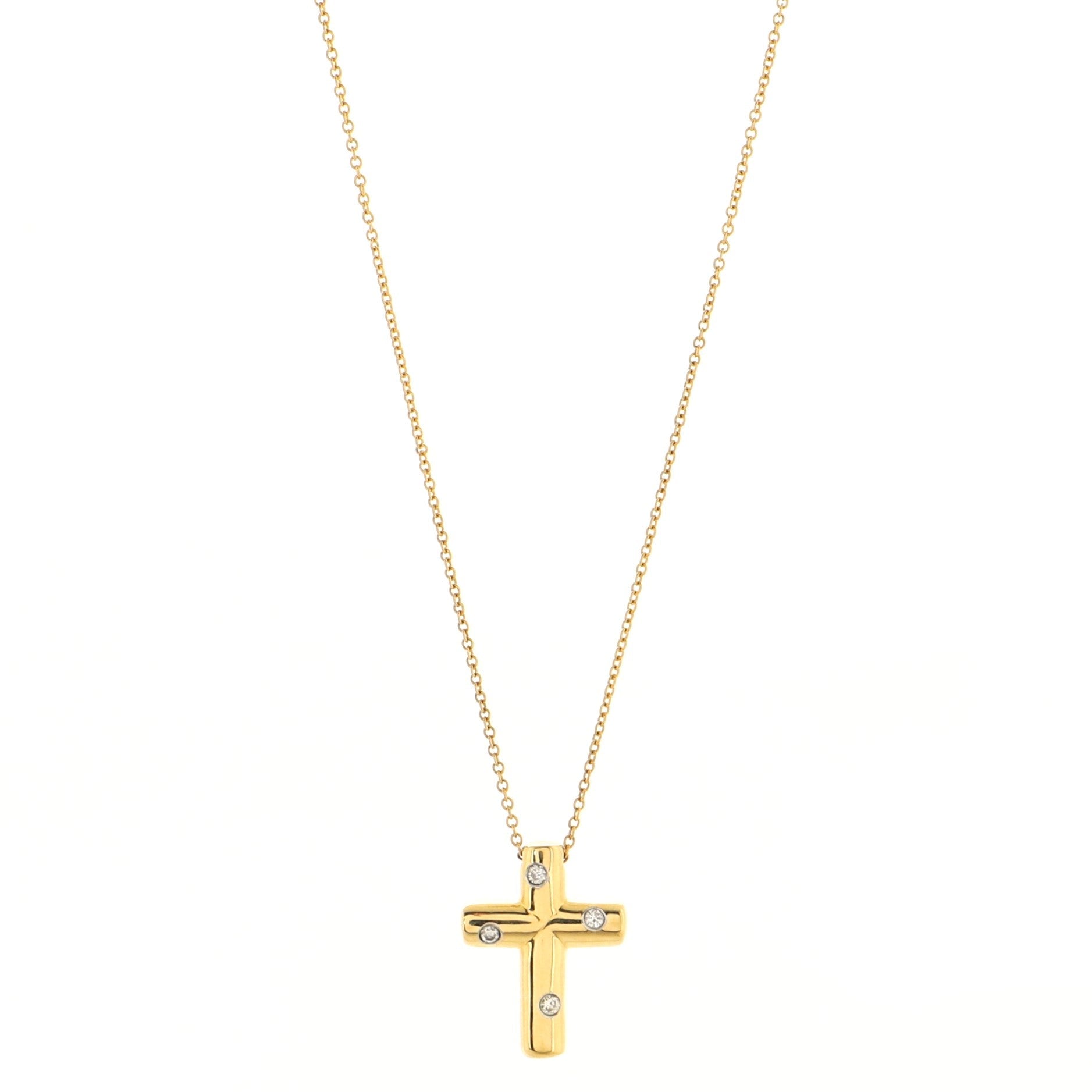 Dots Cross Pendant Necklace 18K Yellow Gold with Diamonds