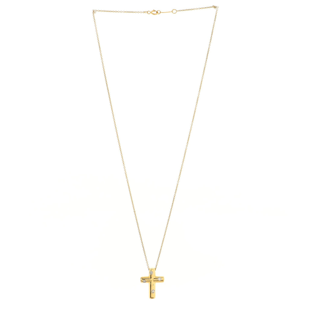 Dots Cross Pendant Necklace 18K Yellow Gold with Diamonds