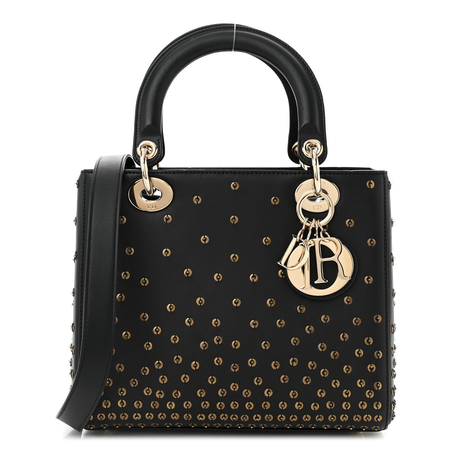 Calfskin Studded Sequin Medium Lady Dior Black