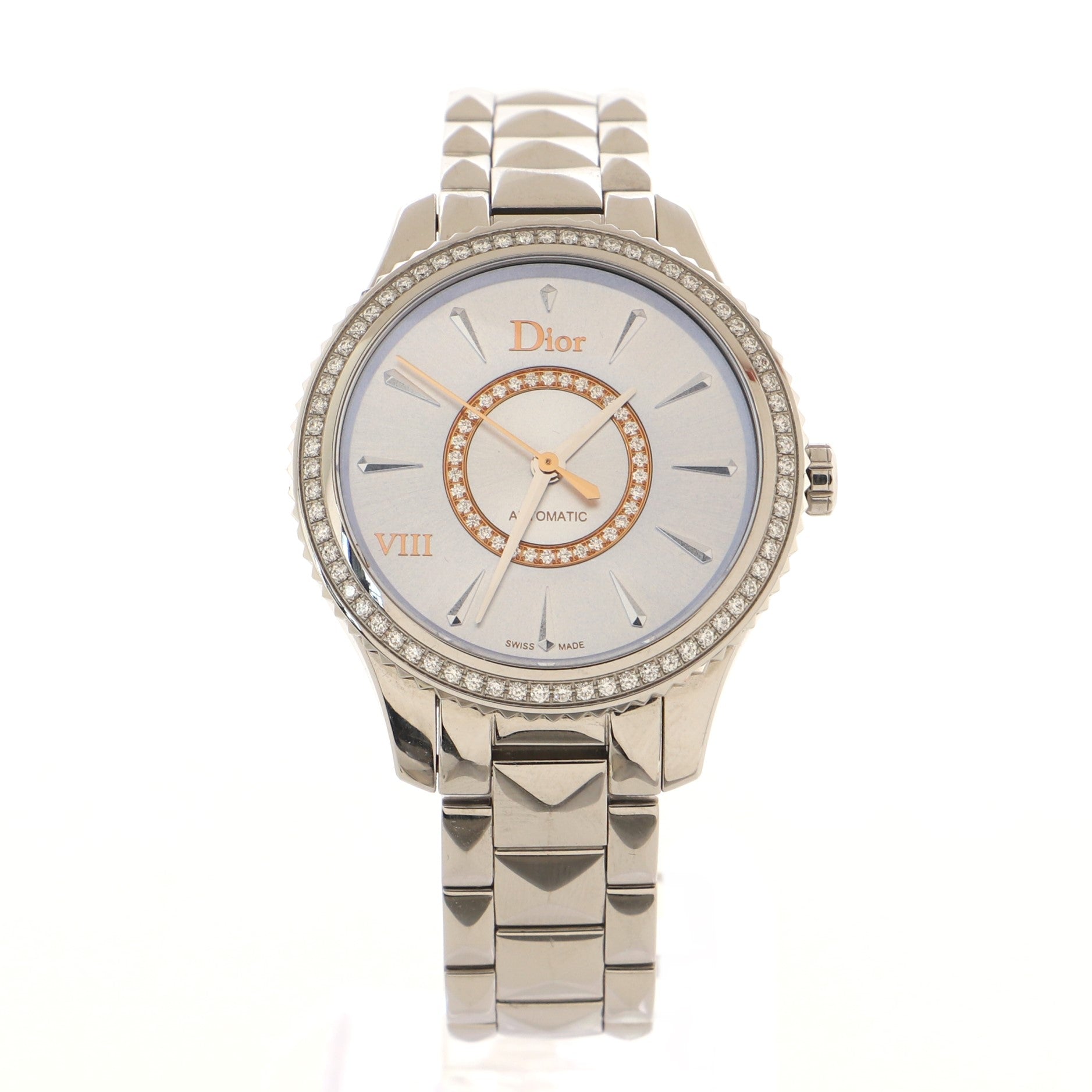 VIII Montaigne Automatic Watch Stainless Steel with Diamond Bezel and Dial 32